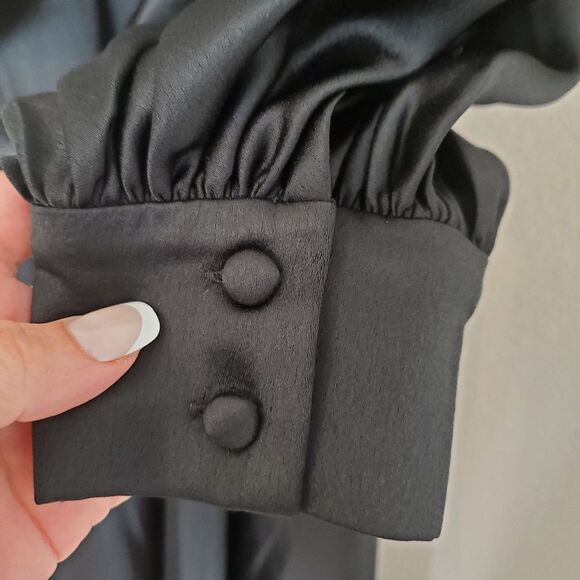 ARIAS Black Halter Neck Satin Cold Shoulder Midi Dress Size 10 - Picture 7 of 15